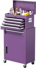 Greenvelly Tool Chest, 5-Drawer Rolling Tool Chest with Hooks and Lockable Wheels, Detachable Top Tool Box, Toolbox with Wheels, Rolling Tool Box for Mechanics Garage Workshop and Tool Room (Purple)