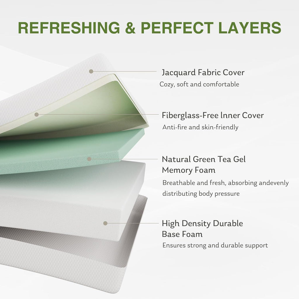 EGOHOME 12 Inch Queen Mattress, Memory Foam Mattress in a Box with Cooling Green Tea Gel, Relieve Pressure with Medium Support, CertiPUR-US Certified, 80''L x 60''W, White