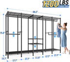 Raybee 88.2" W Clothes Rack Heavy Duty Clothing Racks for Hanging Clothes Extra Wide Portable Closet Loads 1200LBS Freestanding Garment Rack for Bedroom 88.2" W x 75.6" H x 15.7" D, Black