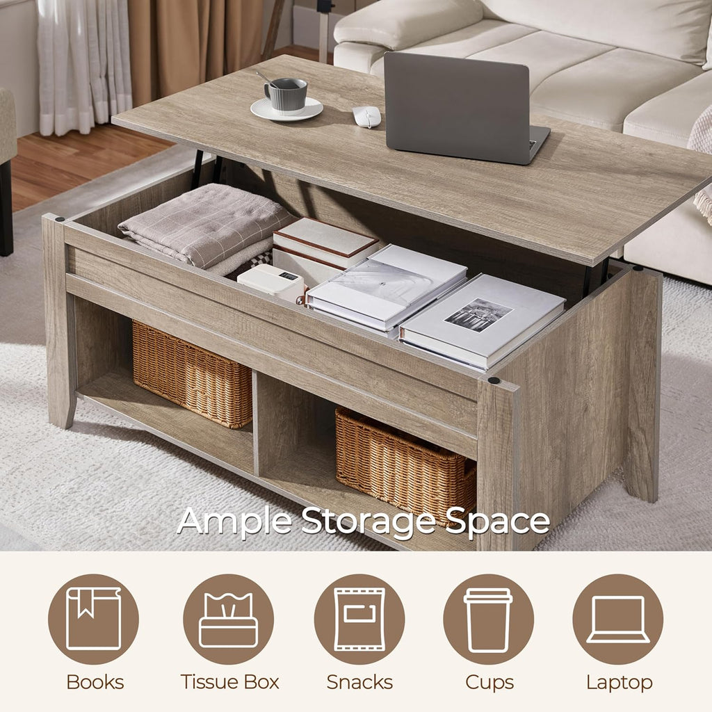Yaheetech Lift Top Coffee Table with Hidden Storage Compartment & Lower Shelf, Lift Tabletop Farmhouse Table for Living Room Office Reception, 47.5in L, Gray