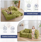 MAXYOYO Folding Sofa Bed, L-Shaped Convertible Sofa Bed with Armrest Foldable Sleeper with Pillow, Portable Fold Out Chair Bed Comfy Floor Sofa Lounge for Living Room Bedroom, Green