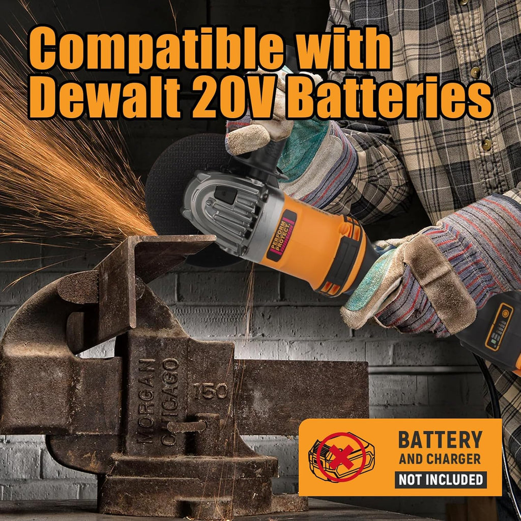 Cordless Angle Grinder Compatible with DeWalt 20V MAX Battery, 8000 RPM Brushless Motor, 3 PCS 4-1/2" Blades for Cutting, Griding, Polishing (Tool Only) (Yellow)