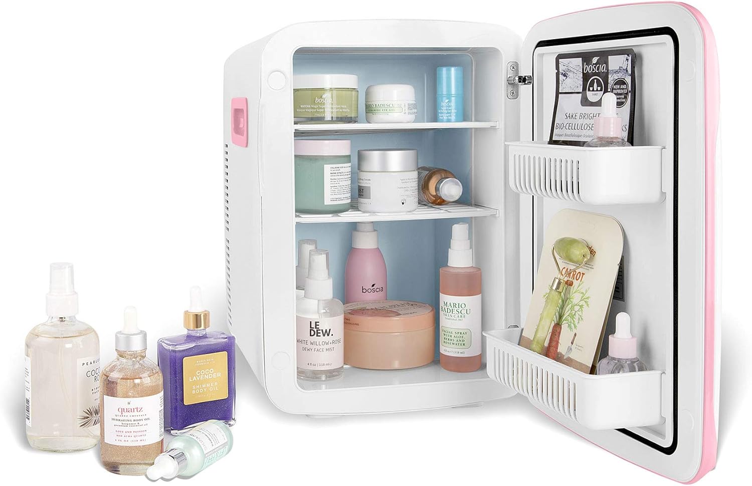 Cooluli 15L Mini Fridge for Bedroom - Car, Office Desk & College Dorm Room - 12V Portable Cooler & Warmer for Food, Drinks, Skin Care, Beauty, Makeup & Cosmetics - AC/DC Small Refrigerator (Pink)