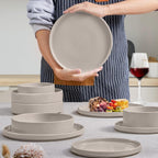Herogo 8 Piece Plates and Bowls Set, Ceramic Dinnerware Sets with Pasta Bowls, Kitchen Dinner Ware Dishes Service for 2, Chip & Scratch Resistant Dishware, Speckled Coffee Brown