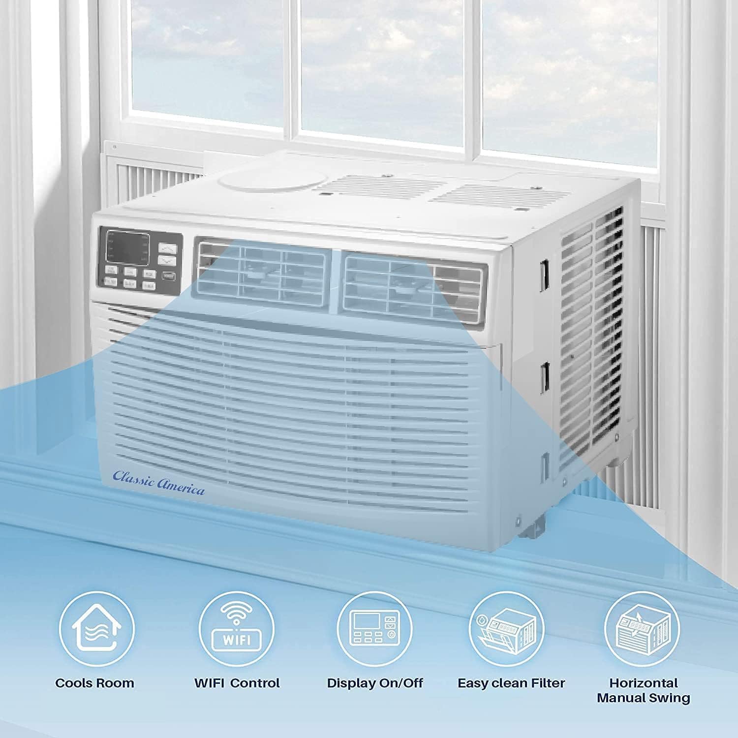 Vtronix Classic America 8000 BTU WiFi Enabled, Alexa Ready, Energy Savings - Window Mounted Air Conditioners Unit (10.9 CEER 120 VAC), White, Cool Only