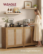 VASAGLE ELLAN Collection - Boho Buffet Cabinet with Rattan-Look Doors, Sideboard Storage Cabinet, Rounded Corners, Adjustable Shelf, for Kitchen, Natural Brown UBBK345KC01