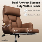 Cross Legged Office Chair with Pets Friendly Arms, Plus Size Criss Cross Desk Chair, Big and Tall Office Chair with Foot Rest, Reversible Armrests & Wide Seat, Brown