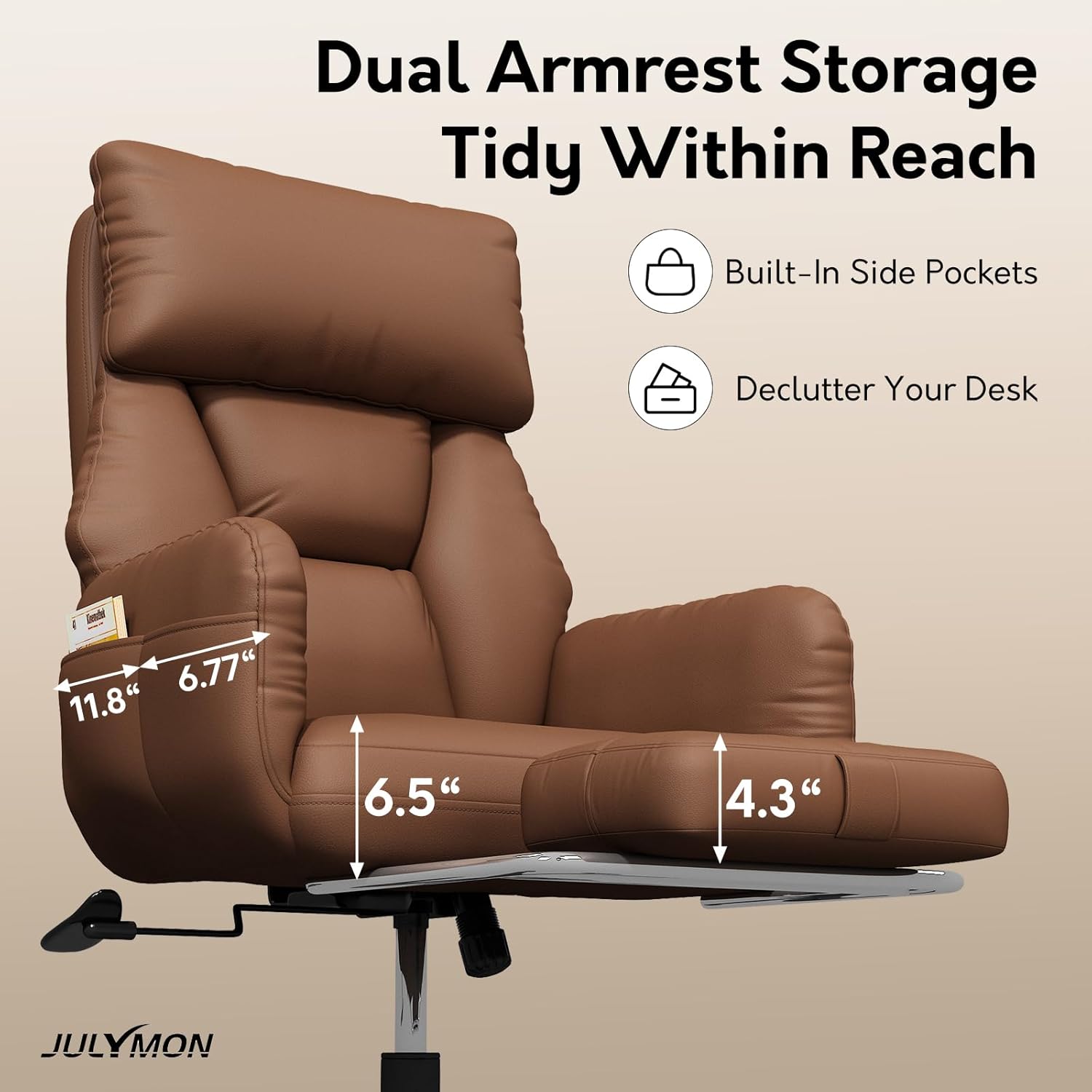 Cross Legged Office Chair with Pets Friendly Arms, Plus Size Criss Cross Desk Chair, Big and Tall Office Chair with Foot Rest, Reversible Armrests & Wide Seat, Brown