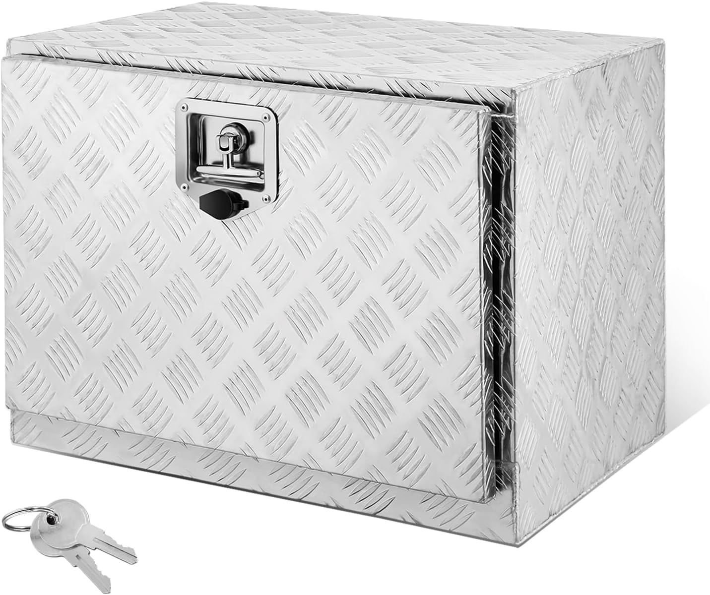 Underbody Truck Box, 24'' D x 17.7"W x 18.1"H Pickup Storage Box, Heavy Duty Aluminum Diamond Plate Tool Box with Lock and Keys, Waterproof Trailer Storage Box with T-Handle Latch - Silver