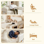 3-In-1 Convertible Sofa Bed with USB Ports, Pull Out Couch for Living Room Teddy Suede Fabric, Loveseat Sleeper Sofa with Side Pockets, 2 Pillows, Hide a Bed Couches for Small Spaces（US Fast Arrival）