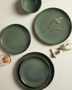 Pokini Stoneware Dinnerware Sets, Ceramic Plates and Bowls Set, Microwave & Dishwasher Safe Kitchen Dishes, Modern Dinner Salad Plates | Cereal Bowls, Dishware Sets Service for 4 Forest Green