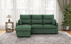 Sectional Sleeper Sofa with Pull Out Couch Bed, with Storage Chaise for Living Room, Comfy Linen Modular Sectional Sofa with Dual USB & Type-C, Cup Holders (Green, 81 Inches)