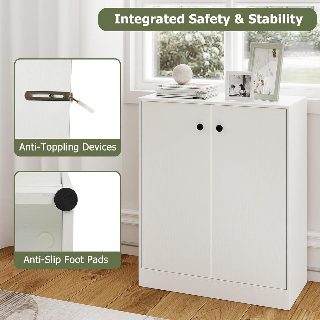 Giantex 2 Door Storage Base Cabinet - Freestanding Floor Cabinet with 3-Tier Shelf, 28” x 13.5” x 33.5”, Non-Slip Foot Pads, Kitchen Cupboard Storage Organizer for Living Room, Entryway, Office