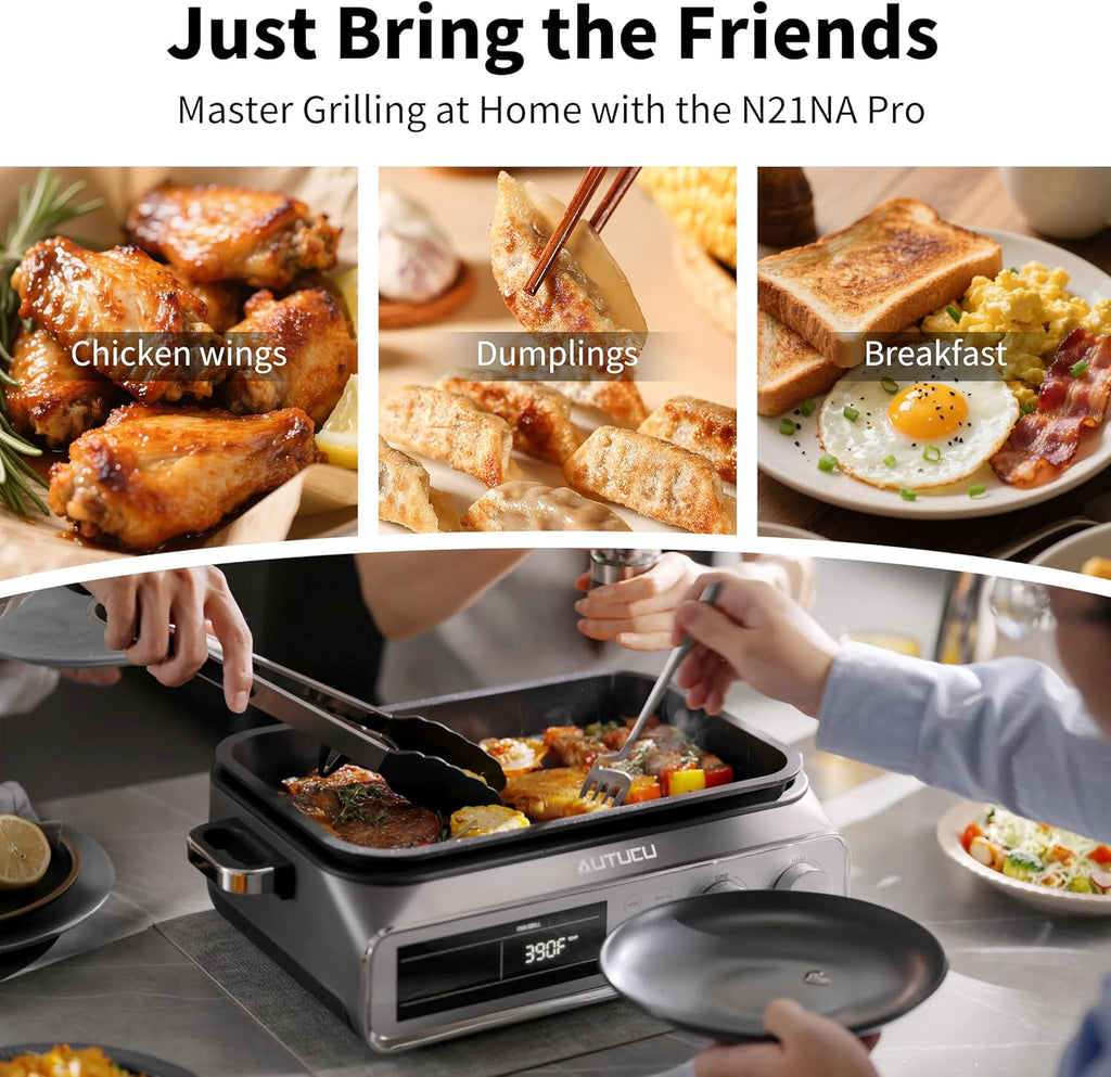 N21NA Pro Slow Cooker 10 Quart, 8-in-1 Programmable PFOA-Free Ceramic Coated Multi-Cooker with Grill Pan, Steaming Plate (Includes Silicone Spoon & Tongs)