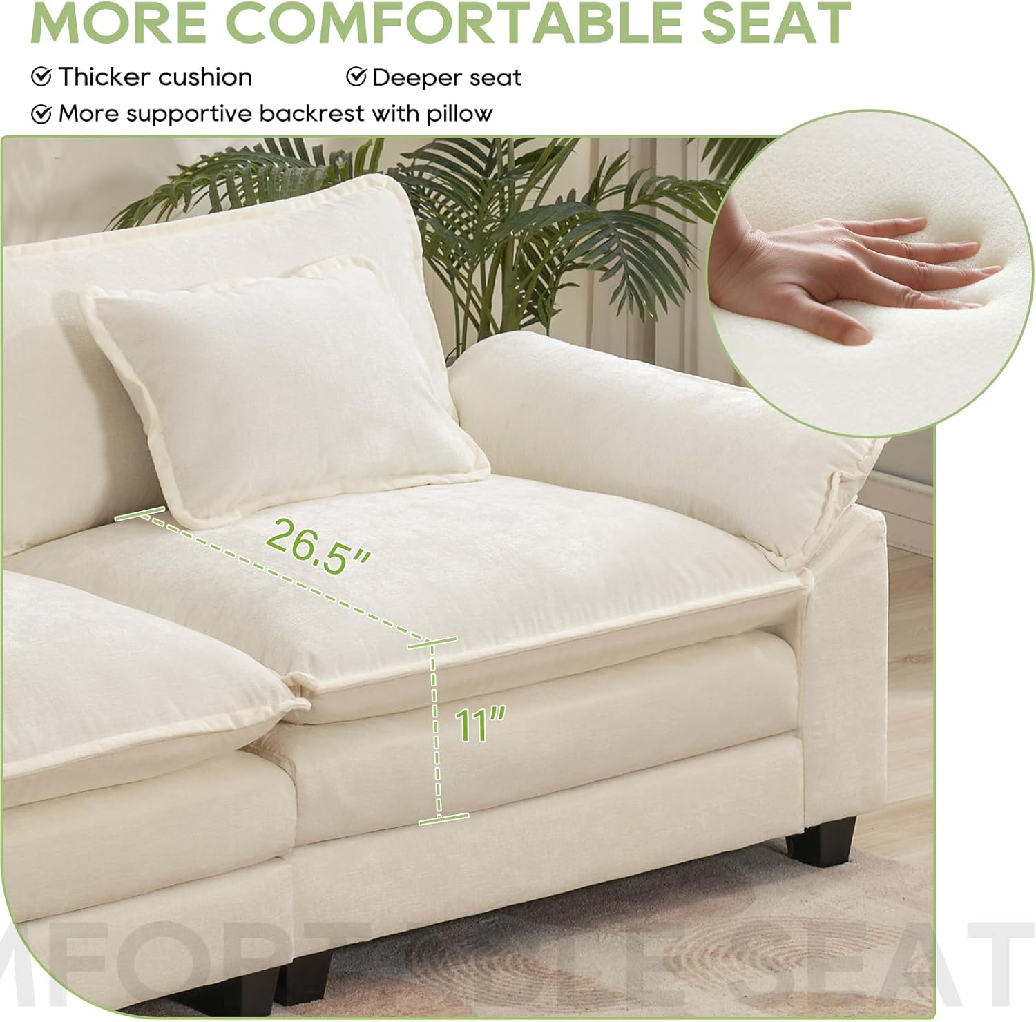 120" Modular Sectional Sofa, Comfy Cloud Couch Sectional Sofa with Ottoman, Chenille Sofa Sleeper Deep Seat Sofa with Throw Pillows for Living Room (Beige White, 120"- U Shape)