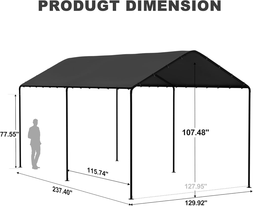 10 x 20 FT Carport Heavy Duty, Portable Garage Canopy Outdoor, Galvanized Car Canopy for Car Garage Shelter Tent Party Tent with Anchor Kit (Black)