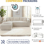 Shintenchi Boneless Couches for Living Room,Modular Sectional Sofa with 2 Cup Holders,Memory Foam Cloud Couch with L Shaped Oversized Chaise,No Assembly Needed Plush Corduroy Sofa