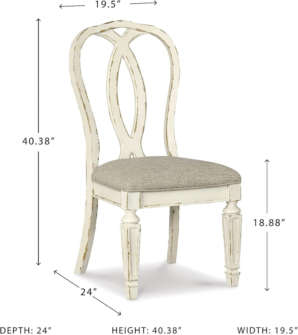 Signature Design by Ashley Realyn French Country Ribbon Back Dining Chair, 2 Count, Chipped White