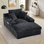 49.6"W x 75.9"D Super Oversized Chaise Lounge Chair Indoor Boneless Reading Chair Corduroy Recliner Deep Seat Sleeper Fluffy Comfy Sofa Bed Couch with Cup Holders for Living Room Bedroom, Dark Gray