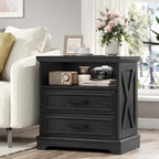 24 Inch Wide Farmhouse Nightstands Set of 2 with Charging Station, Dark Gray Nightstand with 2 Large Drawers, Rustic Wood End Table for Bedroom