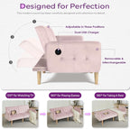 TYBOATLE 65" W Velvet Modern Convertible Folding Futon Couch Sofa Bed w/ 2 USB Charging Ports and arms, Loveseat for Compact Living Space, Dorm, Game Studio, Bonus Room, Apartment, Bedroom (Pink)