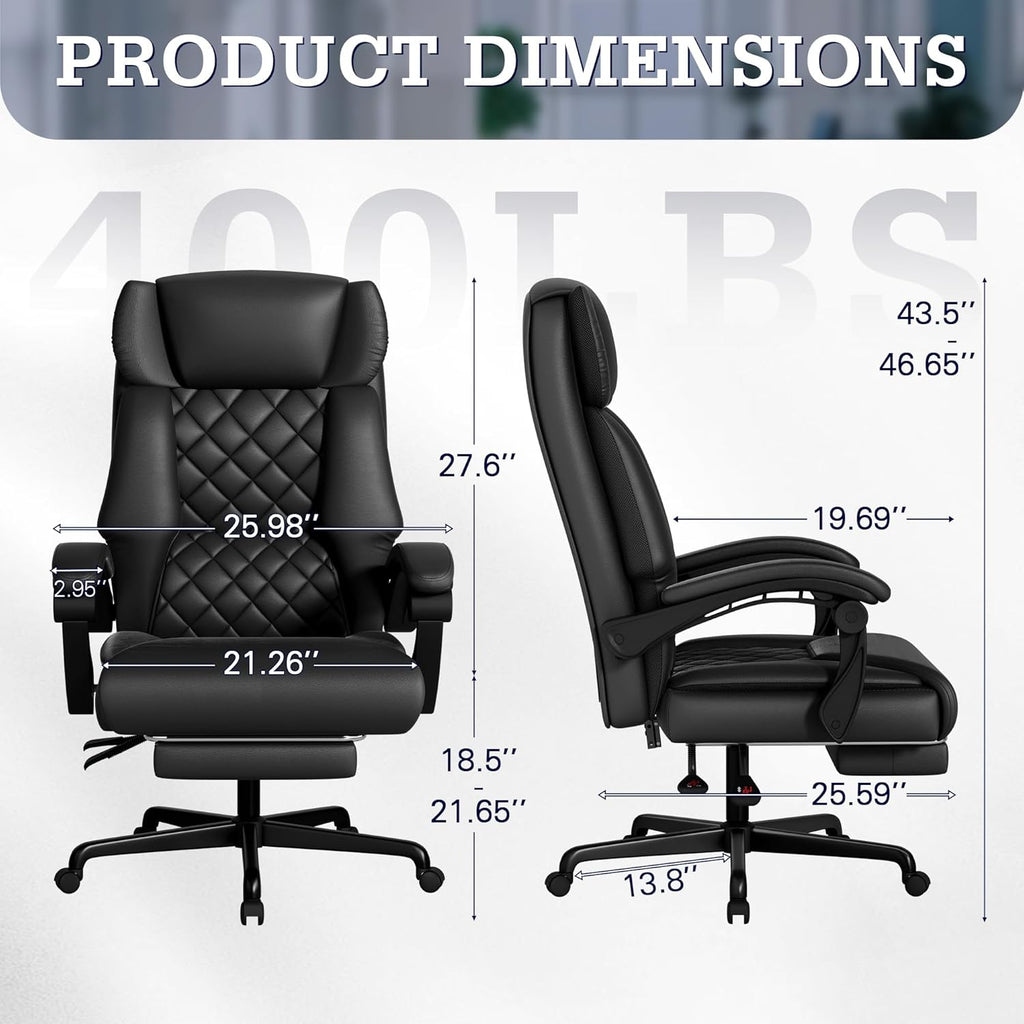 Furmax Massage Office Chair with Foot Rest 6 Points Vibration 400LBS Big and Tall Office Chair for Heavy People High Back Reclining Executive Computer Chair for Home Office Desk (Black)