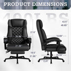 Furmax Massage Office Chair with Foot Rest 6 Points Vibration 400LBS Big and Tall Office Chair for Heavy People High Back Reclining Executive Computer Chair for Home Office Desk (Black)