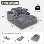 67" Oversized Chaise Lounge Chair Indoor, Soft Boneless Cloud Couch with 3 Pillows, 4 Side Pockets and 2 Cup Holders, Comfy Corduroy Sleeper Couch for Living Room Bedroom