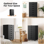 OLIXIS 7 Drawer File Cabinet, Mobile Filing Cabinet Under Desk Storage Organization with Wheels, Vertical Filing Chest Rolling Wood Small Desk Printer Stand for Home Office, Dark