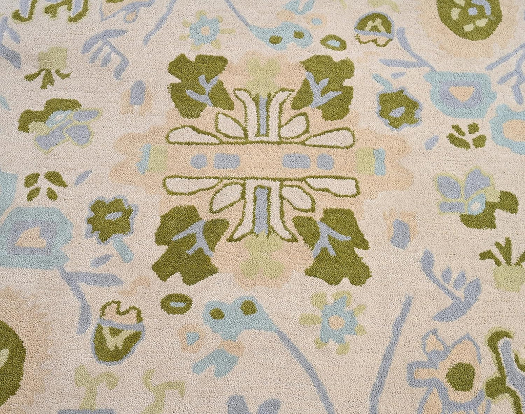 Handmade Oushak Wool Area Rug | Floral and Botanical Patterns in Soft Blue and Green | Luxurious Thick Pile for Living Room, Bedroom & Dining Room Decor (Blue & Green, 8' x 10')