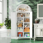 73" Tall Arched Kitchen Pantry Cabinet with 6 Adjustable Shelves, Farmhouse Metal Storage Cabinet with 2 Doors, Reinforced Rice-Shaped Embossed Panels, Tall Pantry Storage for Home Office
