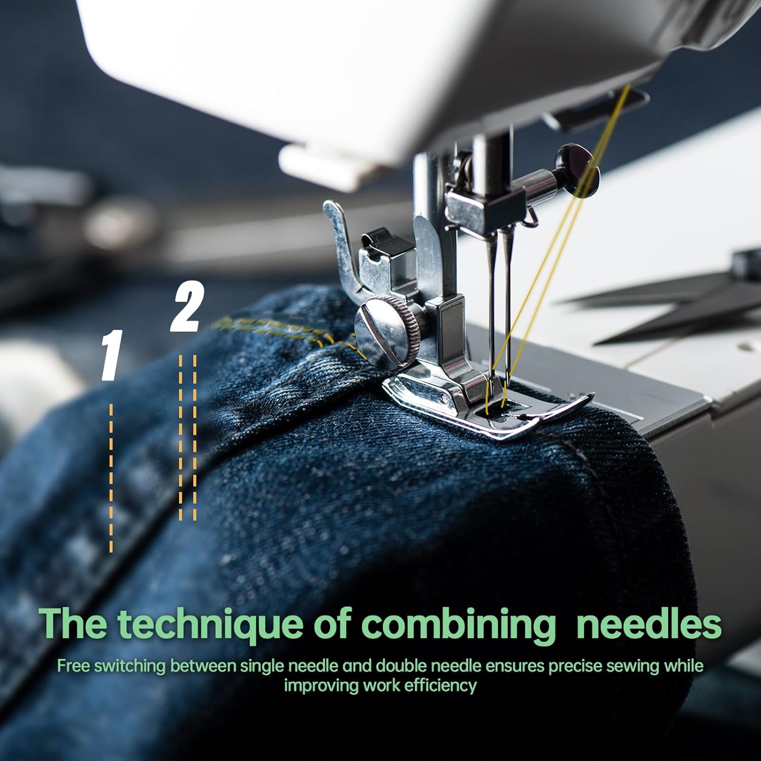 Sewing Machine for Beginners,Double Needle Sewing Machine for Adults,16 Strings of Weaving Dreams,Adjustable Sewing Speed,Suitable for Daily Sewing at Home(White-1)