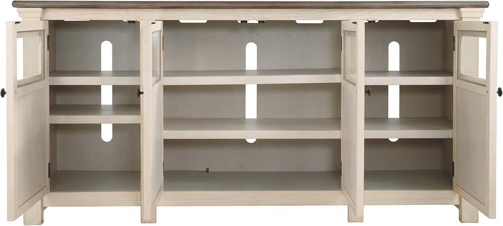Signature Design by Ashley Bolanburg Extra Large TV Stand, Fits TVs up to 72", 3 Cabinets, Adjustable Storage Shelves, 74.13", Whitewash & 2-Tone Finish
