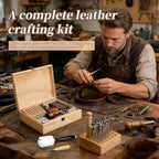 424 Pcs Leather Working Tools Leather Tools Leathers Tooling Kit Leathers Hole Punch Tool with Instructions, Sewing Kit, Wooden Storage Box, Stamping Set