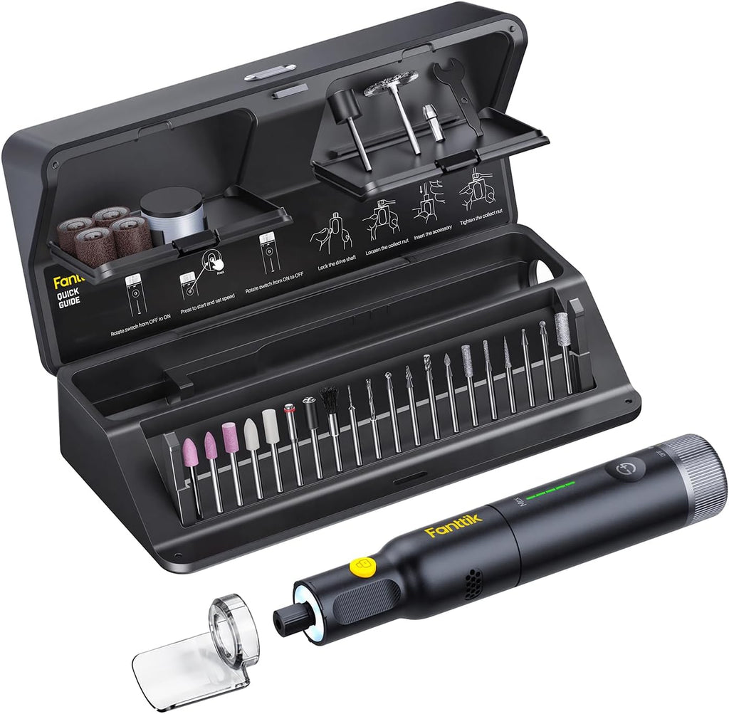 Fanttik F2 Pro Kit Cordless Rotary Tool Kit, Strong Motor, 5 Variable Speed, 25000 RPM, 44 Accessories, for 3D Printed Sanding, Polishing, Drilling, Carving, Cutting DIY Crafts in Flip-Top Case
