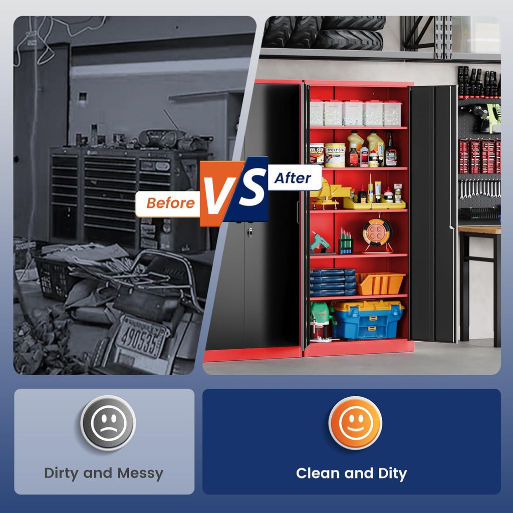 Yizosh Metal Storage Cabinet with Lock Doors and 5 Adjustable Shelves,- 72" Garage Storage Cabinet for Home,Office,Garage,School
