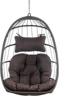 Brafab Wicker Rattan Hammock Egg Hanging Chair with Chain, Rusty Resistant Aluminum Frame and UV Cushion, Indoor Outdoor Bedroom Patio Porch Folding Camping Chair(Without Stand)