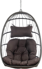 Brafab Wicker Rattan Hammock Egg Hanging Chair with Chain, Rusty Resistant Aluminum Frame and UV Cushion, Indoor Outdoor Bedroom Patio Porch Folding Camping Chair(Without Stand)