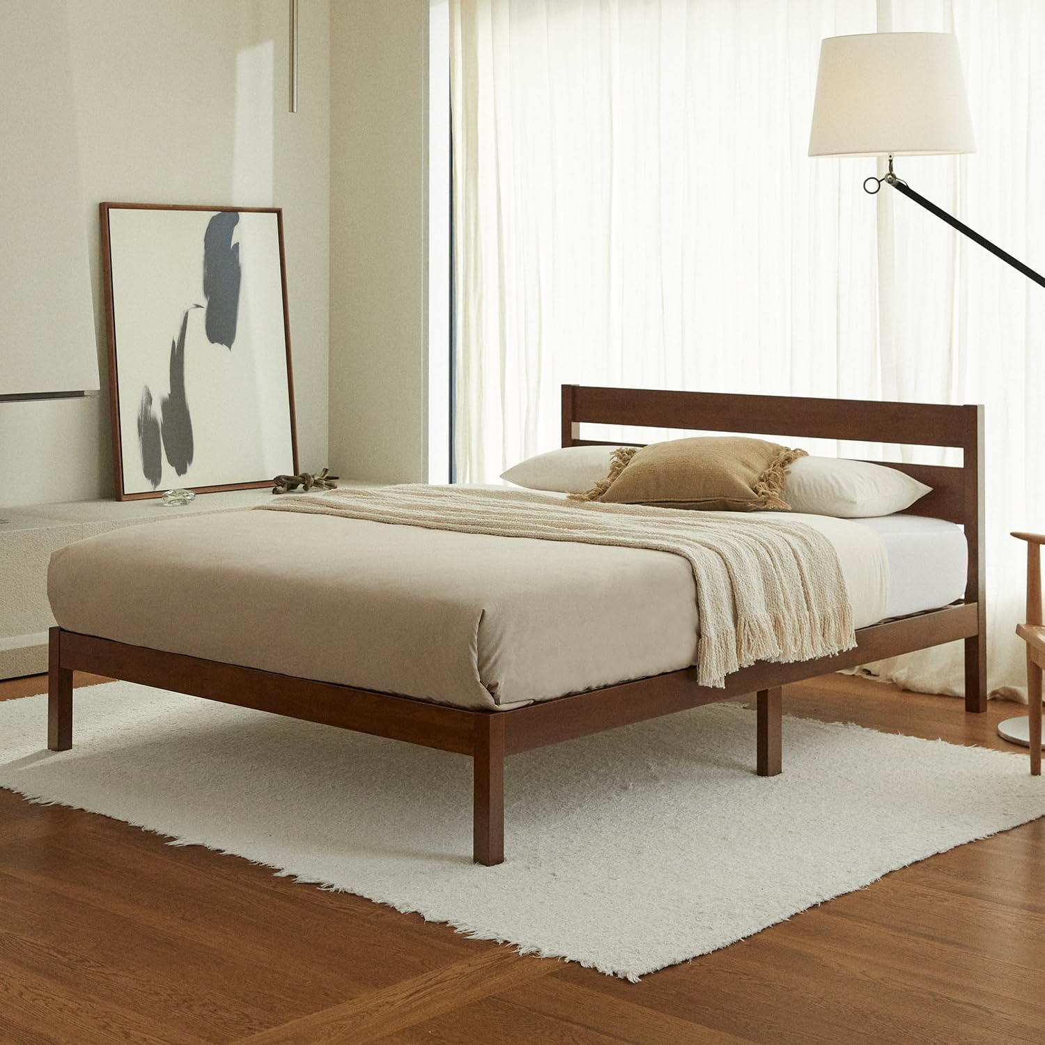 LIFEMENT Queen Classic Wood Platform Bed Frame, Headboard, Essential, Noise Free, Under Bed Storage, No Box Spring Needed, Easy Assembly