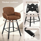 LUE BONA 26" Swivel Bar Stools Set of 6, Counter Height Bar Stools with Backrest and Arms, Modern Upholstered Barstools with Metal Legs for Kitchen Island, Brown