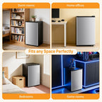 Mini Fridge with Freezer, 3.2 Cu.Ft Mini Refrigerators, Small Beverage Fridge with Adjustable Thermostat, for Bedroom, Office, Dorm, Single Door, Quiet & Energy Saving, Silver
