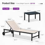 PURPLE LEAF Outdoor Chaise Lounge Chairs Set Recliner Aluminum Adjustable Chair with Wheels and Side Table for Poolside Beach Patio Sunbathing Lounger, Beige