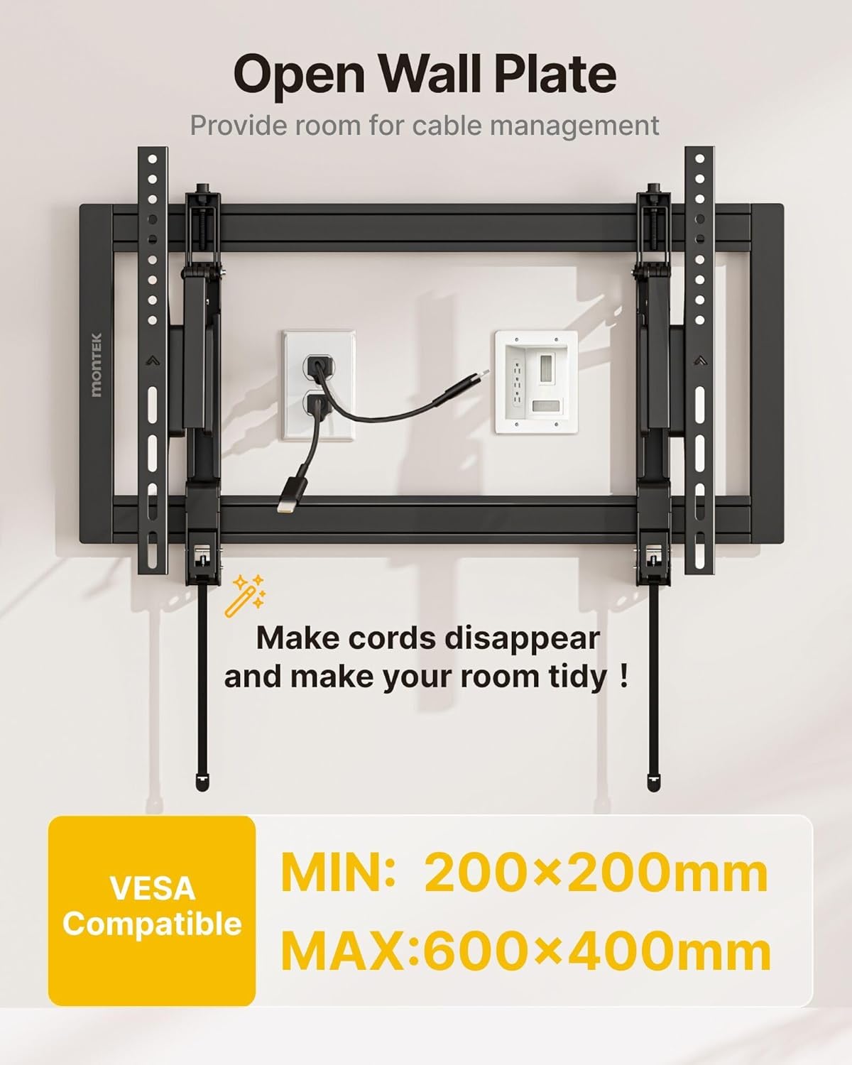 monTEK Heavy Duty Tilting TV Wall Mount Barckt for 37–90" TVs up to 200 lbs – Low Profile, Universal Fit, Tilt & Swivel Adjustment, 6.8" Extension, Fits 16"/18"/24" Studs, Max VESA 600x400mm