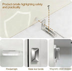 Tall Storage Cabinet, 7.9 Inch Narrow Bathroom Cabinet with USB Magnetic Light, Open Shelf, Magnetic Doors & Drawer, 5 Adjustable Shelves, Anti-Tip Kit for Small Spaces, Living Room, White, 70.9" H