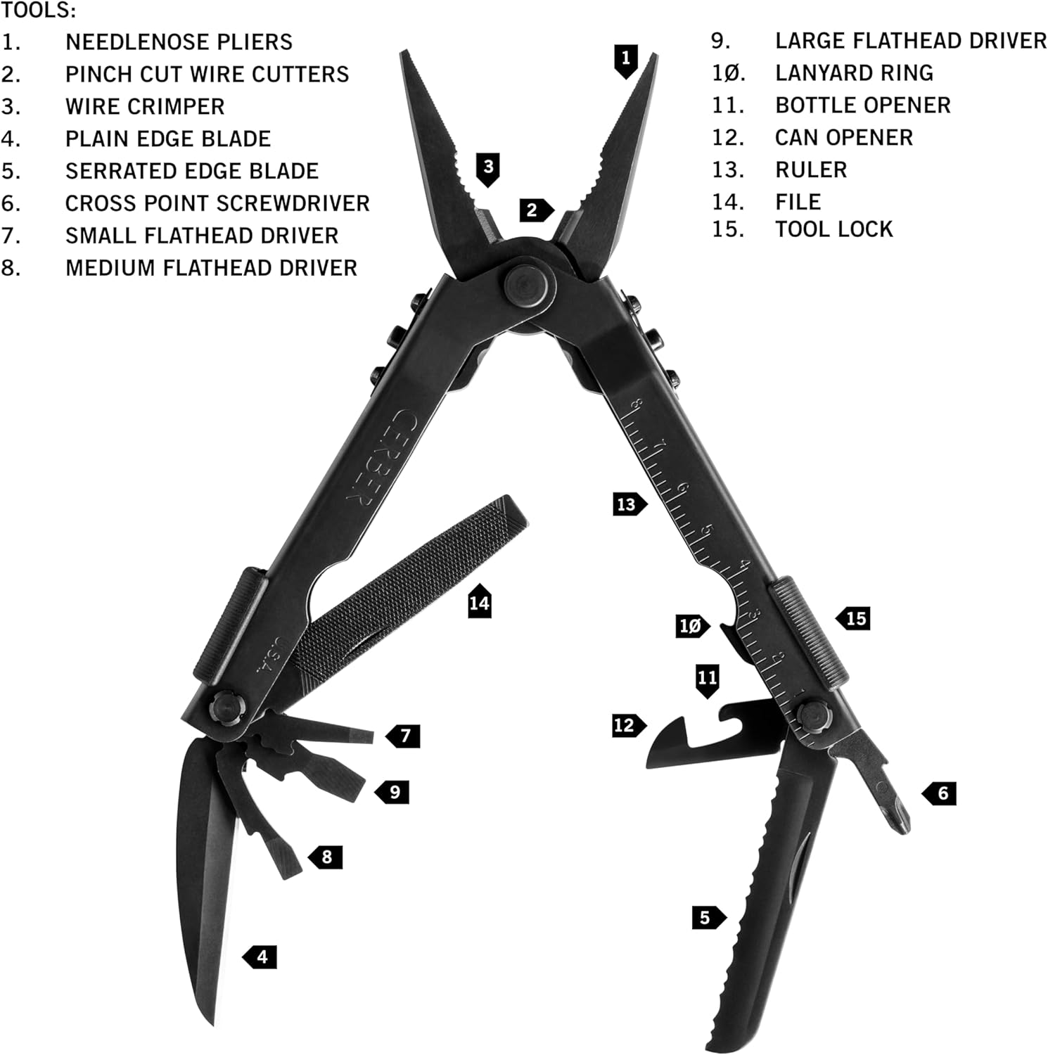 Gerber Gear 47550N MP600 Needle Nose Pliers Multitool Multi-Plier, Black