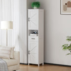 Homhedy 67" H Tall Bathroom Storage Cabinet with 2 Barn Doors and 1 Drawer, Narrow Storage Unit, Adjustable Shelves, Floor Cabinet for Bathroom, Living Room, Entryway, Kitchen, White, (15.7" W)