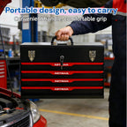 4 Drawers Tool Box, 21" Portable Steel Tool Chest with Top Tool Tray,Key Lock & Latch Closure,Liners,Handle,Ball Bearing Sides, Portable Tool Storage Organizer for Garage Workshop (Black)