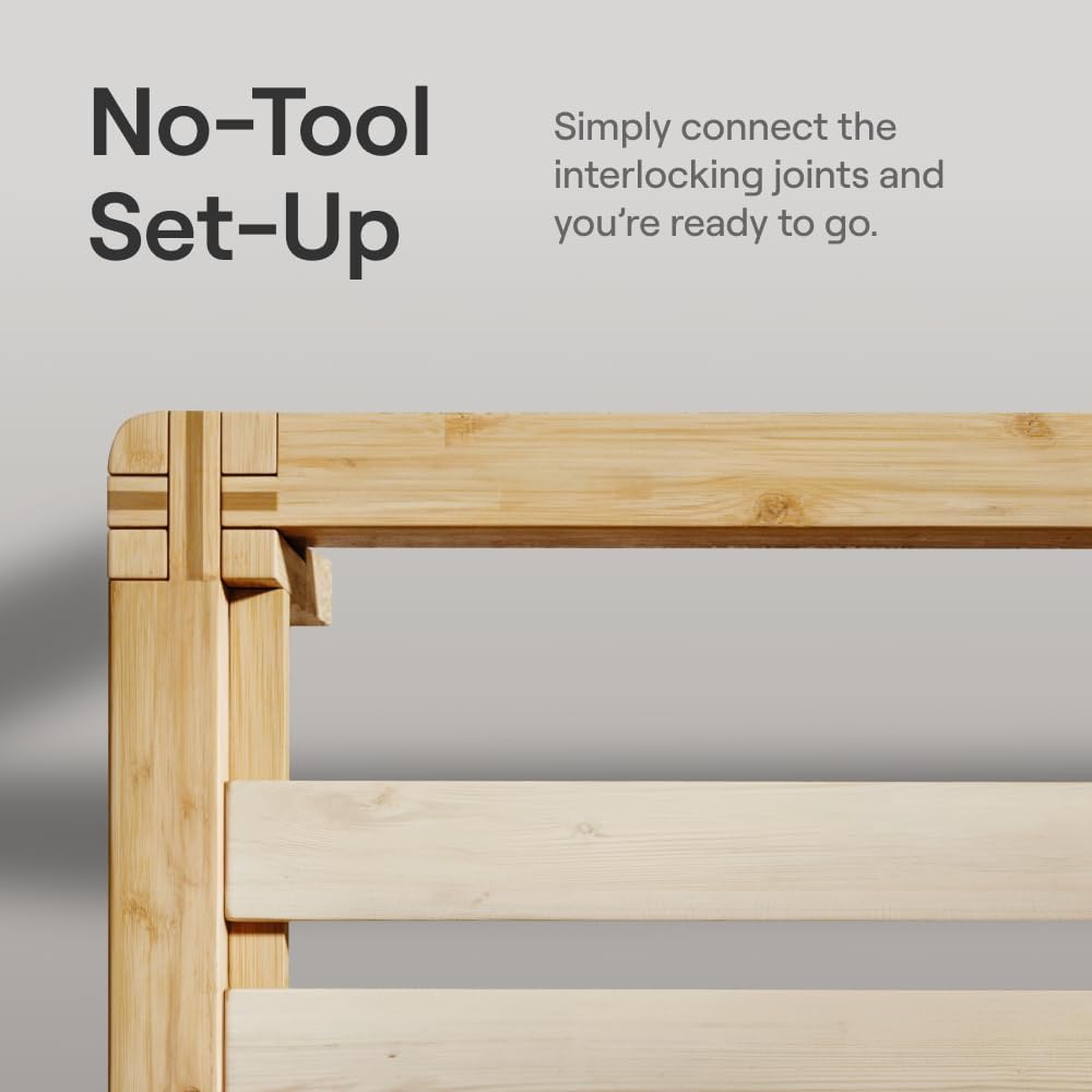 Nectar Bamboo Platform Bed Frame - California King - Natural - Floating Center Support Legs - 12” Height - Tool Free Set Up - Contemporary and Durable - Sturdy Wooden Slats - Holds Up to 800 Pounds