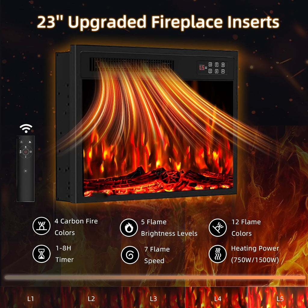 70" Fireplace TV Stand for TVs up to 80 Inches with 23'' Electric Fireplace Insert, Entertainment Center for Living Room, Gray