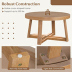 Giantex Round Coffee Table, 30" Wood Center Table with Thickened Tabletop & Cross-Shaped Pine Wood Frame, 220 lbs Capacity, Modern Living Room Table for Small Spaces, Natural